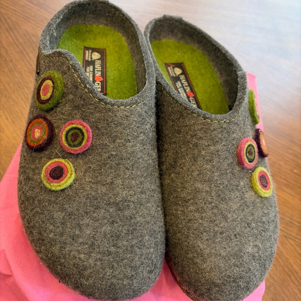HAFLINGER Grizzly Kanon Chloe Gray Wool Clogs Mules  Size 41-US 10 Womens